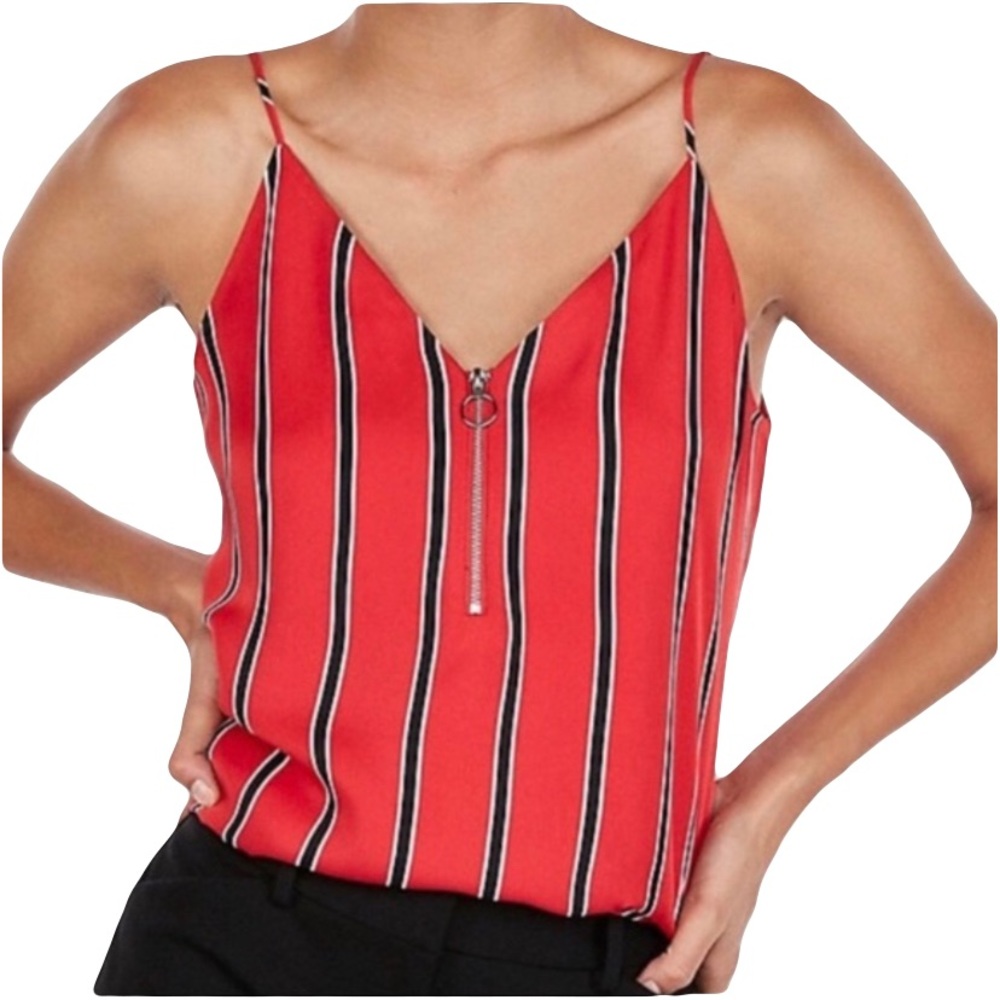 Express Striped Red‎ Zip Front Beach Festival Resort Tank Top Blouse X-Small